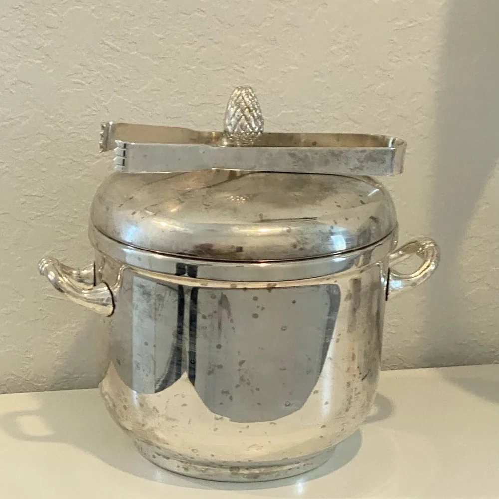 Vintage Silver Plated Ice Bucket with a pineapple finial